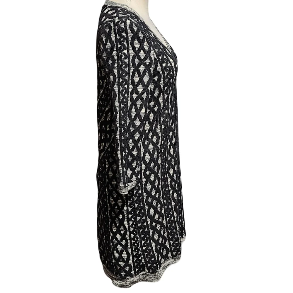 ANTHROPOLOGIE MOTH Black White Wool Blend 3/4 Sleeve Geometric Midi Dress Medium - Picture 5 of 16